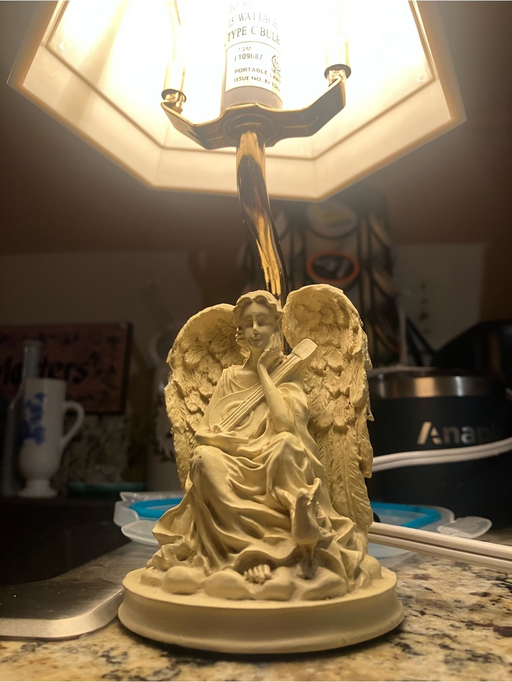 Vintage Resin Angel Figurine Lamp Lithophane Shade Night Light